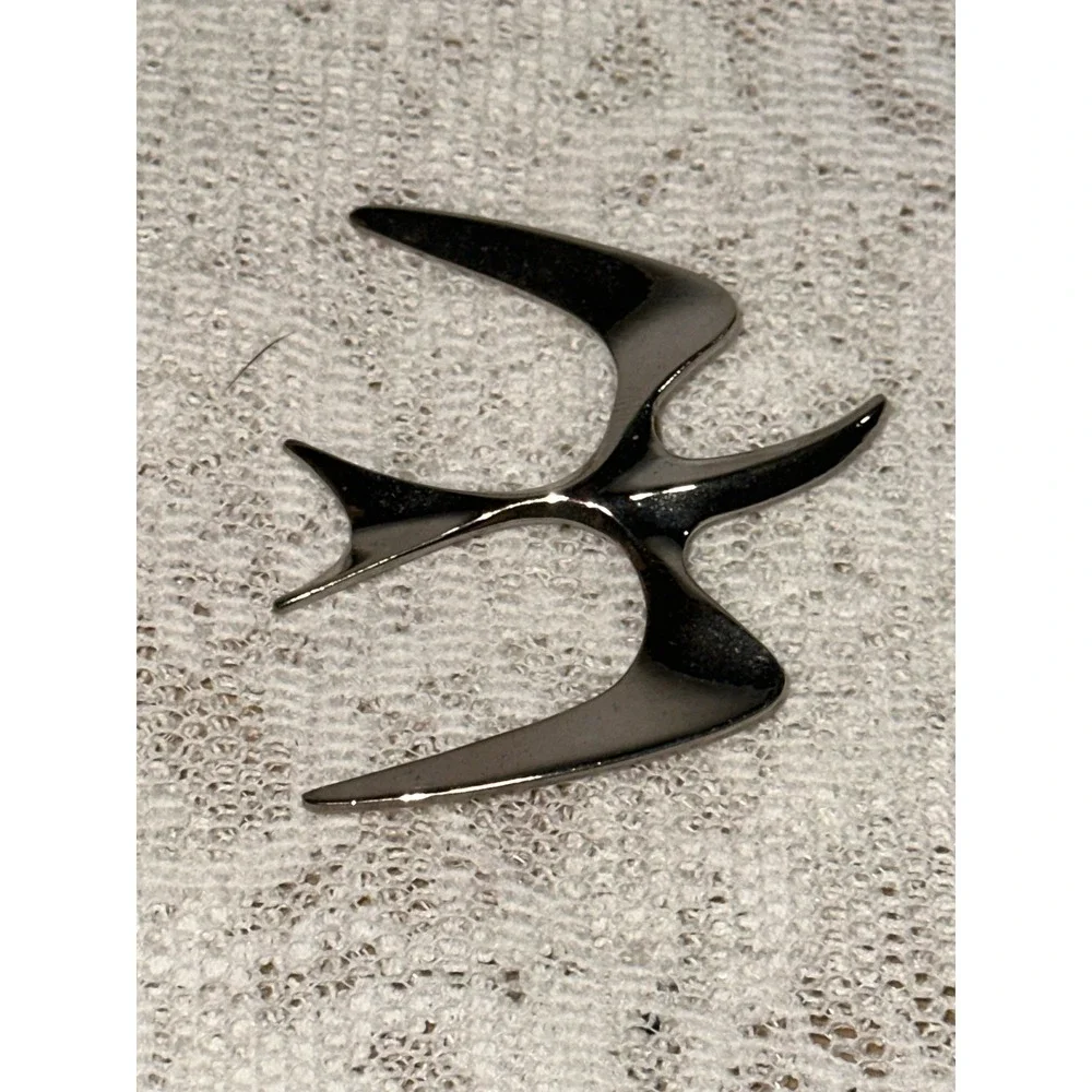 Abstract Bird Brooch Pin Shiny‎ Silver Tone Modern Art Statement Jewelry Women